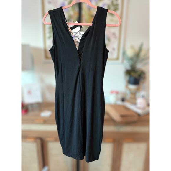 NWT T Alexander Wang Jersey Lace-Up Bodycon Mini Dress Black Womens Size Medium - Picture 2 of 8